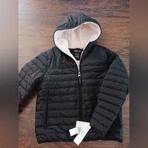 Calvin Klein Men's Black Hooded Puffer Jacket (sherpa lined)